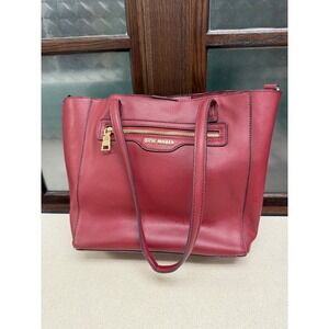 Steve Madden Burgundy Faux Leather Tote Bag with Zip Pocket and Matching Pouch